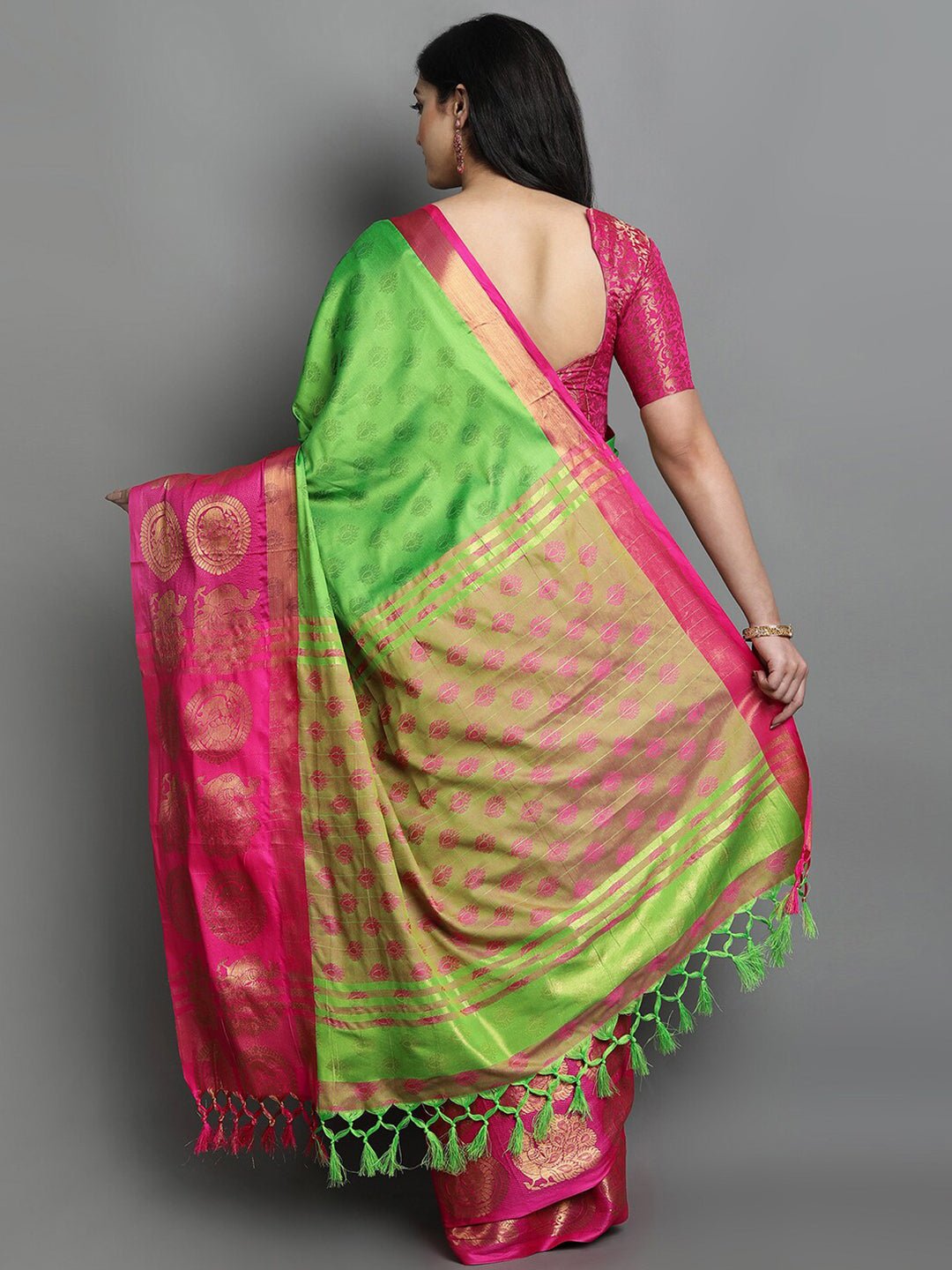 Kalini Green & Pink Woven Design Saree - Distacart