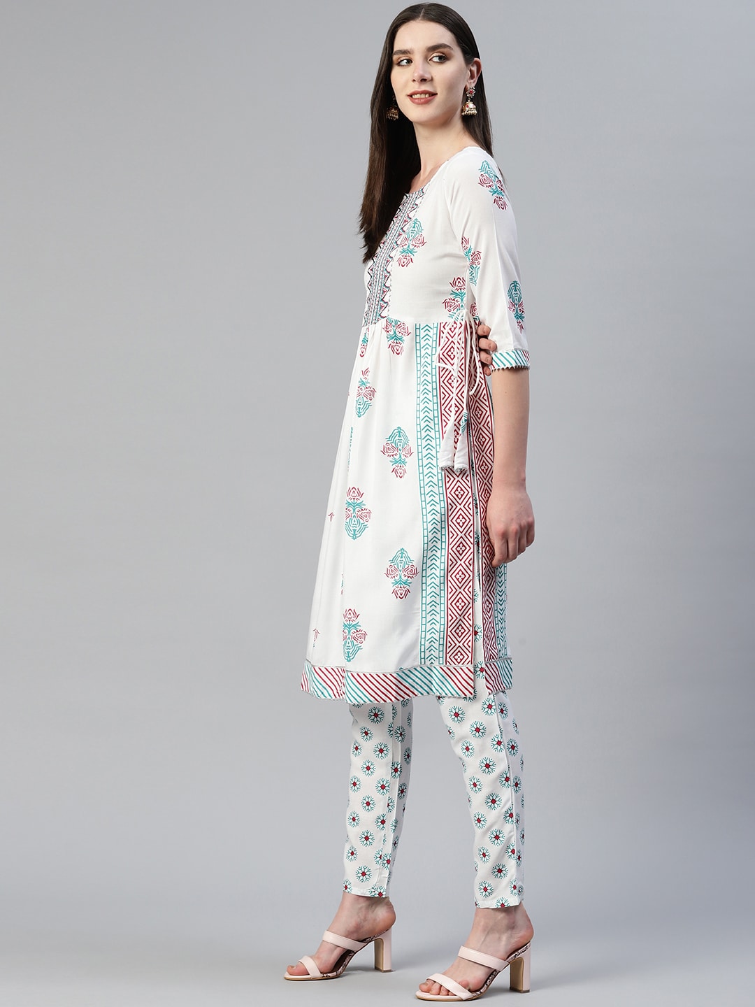 Kalini Ethnic Motifs Printed Panelled Gotta Patti Kurta with Trousers - Distacart