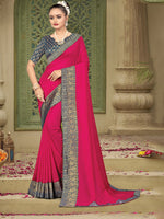 Thumbnail for Kalini Pink & Teal Woven Design Zari Kanjeevaram Saree - Distacart