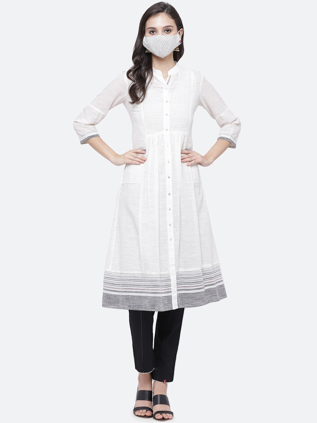 Biba Women White Anarkali Cotton Kurta - Distacart
