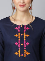 Thumbnail for Khushal K Women Navy Blue & Red Yoke Design Viscose Rayon Kurta with Palazzos - Distacart