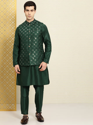 House of Pataudi Men Sequinned Rozana Kurta with Pyjamas - Distacart