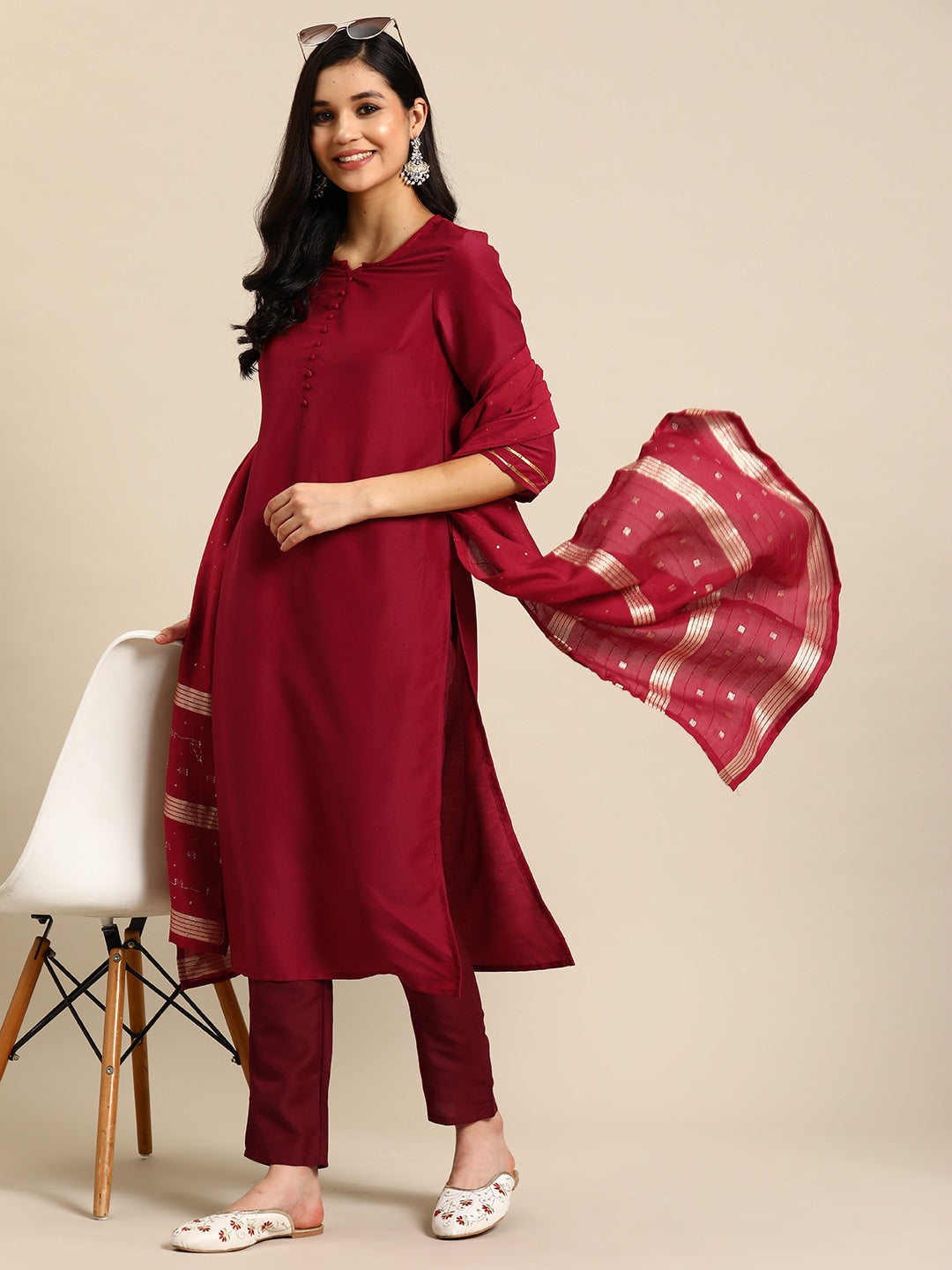 Sangria Regular Kurta with Trousers & Dupatta - Distacart
