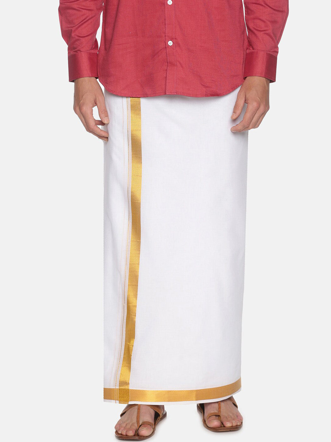 Sethukrishna Men White & Gold-Coloured Solid Cotton Dhoti - Distacart