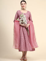 Thumbnail for Kalini Paisley Embroidered Chikankari Georgette Anarkali Kurta With Dupatta Set - Distacart