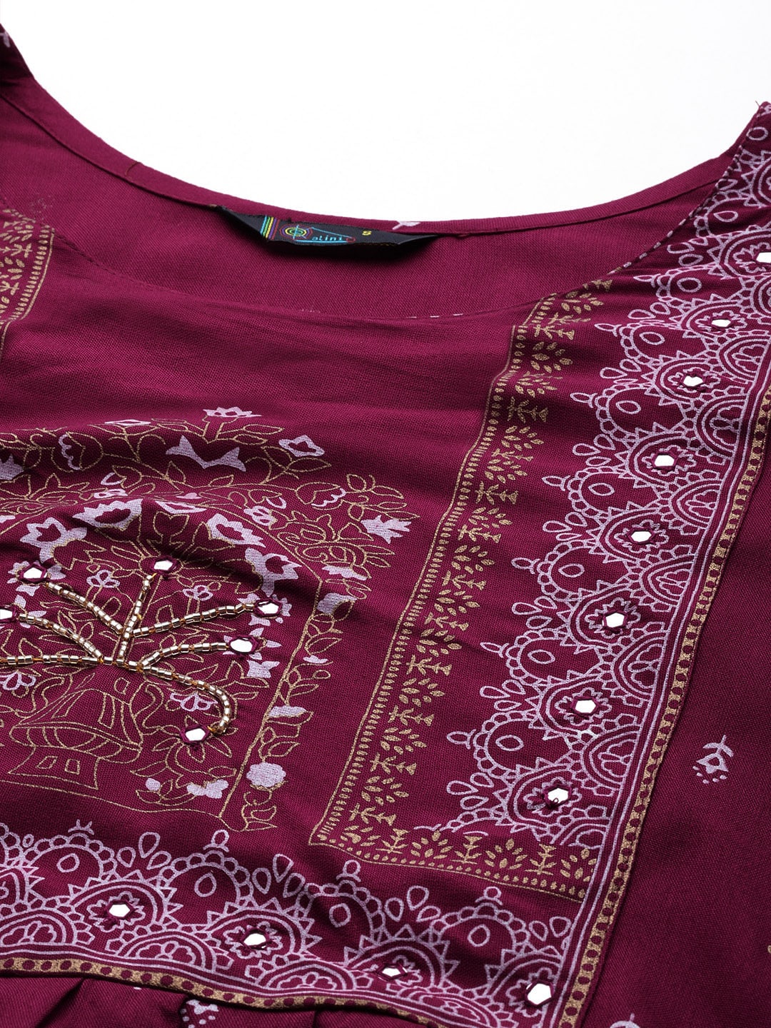 Kalini Ethnic Motifs Printed High Slit Mirror Work Kurta - Distacart