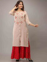 Thumbnail for Kalini Women Cream-Coloured Embroidered High Slit Mirror Work Pure Cotton Kurti with Sharara - Distacart