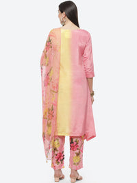 Thumbnail for Biba Women Yellow Floral Colourblocked Kurta with Trousers & With Dupatta - Distacart