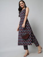 Thumbnail for Kalini Women Blue Floral Printed Viscose Rayon Kurta with Trousers - Distacart