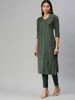 Thumbnail for Kalini Mandarin Collar Woven Design Kurta with Trousers - Distacart