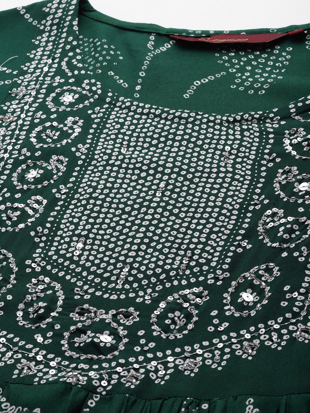 Sangria Women Green Bandhani Printed Sequinned Kurta with Trousers - Distacart