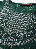 Thumbnail for Sangria Women Green Bandhani Printed Sequinned Kurta with Trousers - Distacart
