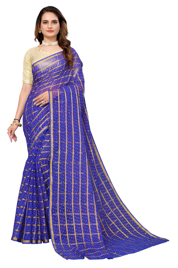 Vamika Ethnic Fire Blue Jari Work Chiffon Saree - Distacart