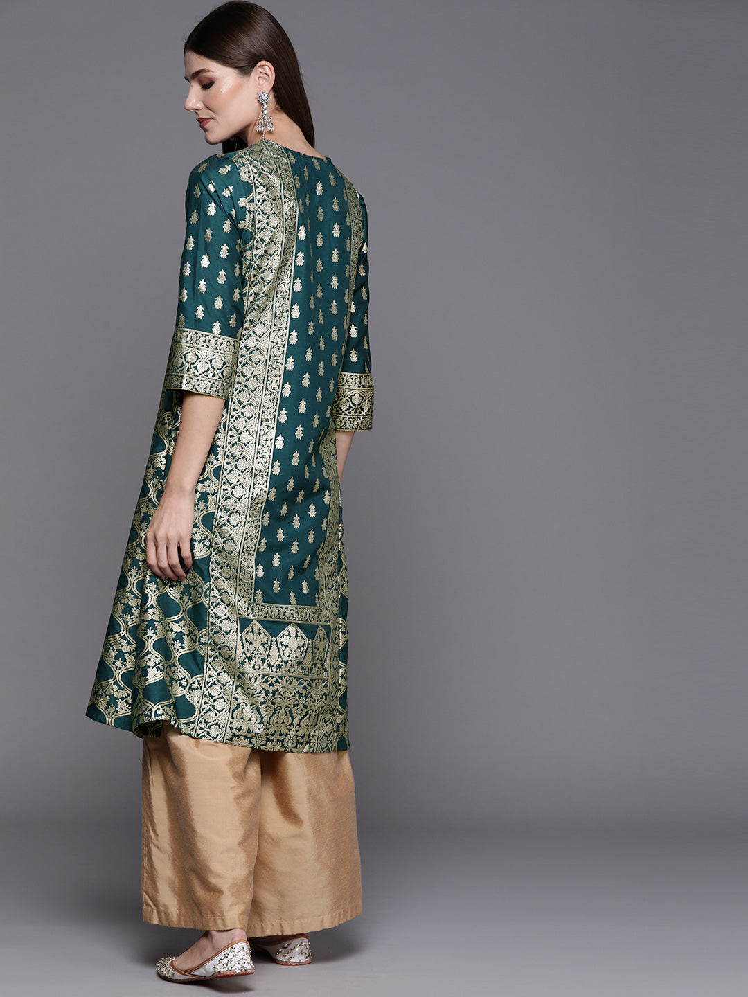 Biba Women Teal & Gold-Toned Ethnic Motifs Kurta - Distacart