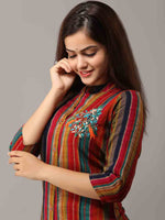 Thumbnail for Kalini Women Red & Orange Striped Kurta - Distacart