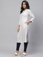 Thumbnail for Biba Women Off-White & Silver Checked Straight Kurta - Distacart