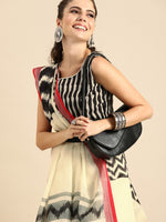 Thumbnail for Sangria Off-White & Black Pure Linen Printed Saree - Distacart