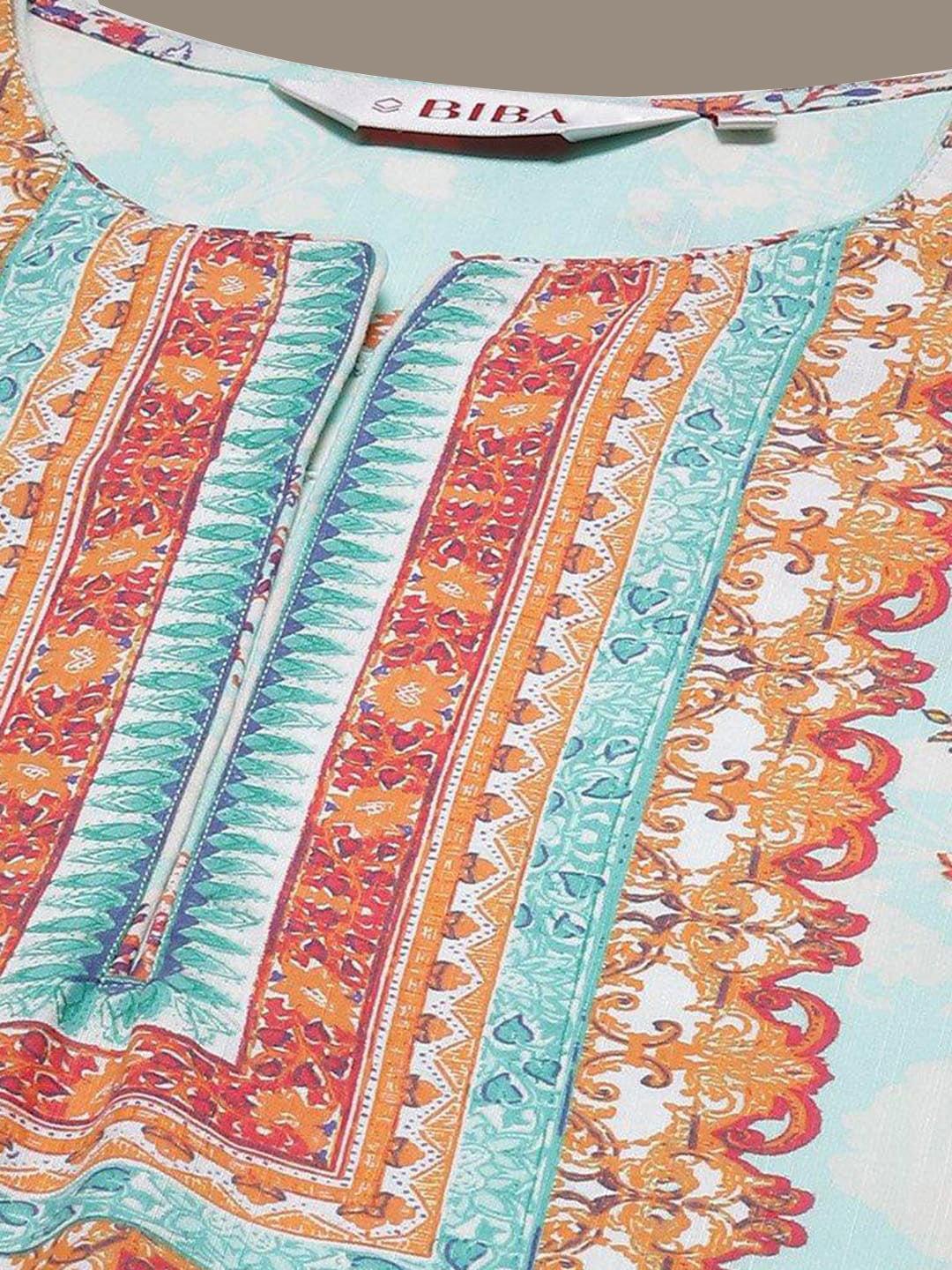 Biba Ethnic Motifs Printed Notched Neck A-Line Kurta - Distacart