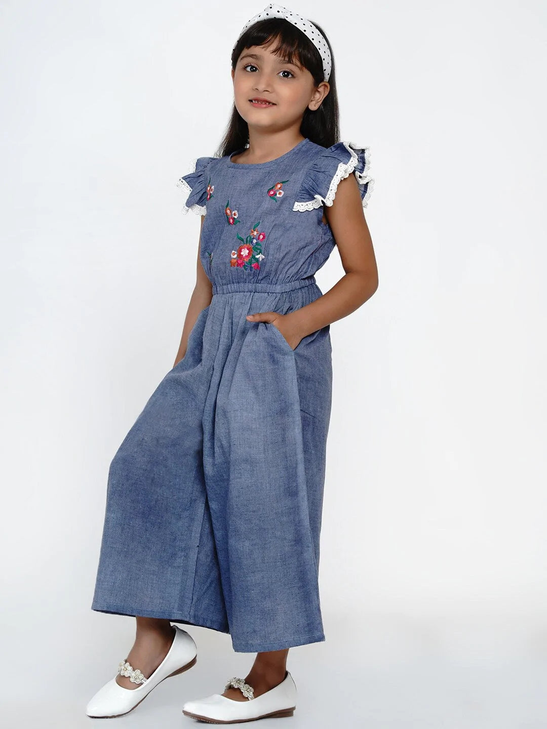 NOZ2TOZ Blue & White Solid Basic Jumpsuit For Girls - Distacart