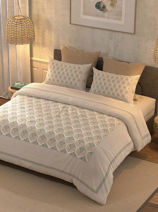 BELLA CASA Beige & Off White Ethnic Motifs 350 TC King Bedsheet with 2 Pillow Covers - Distacart