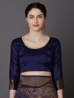 Thumbnail for Mitera Navy Blue & Gold-Coloured Silk Blend Woven Design Kanjeevaram Saree - Distacart