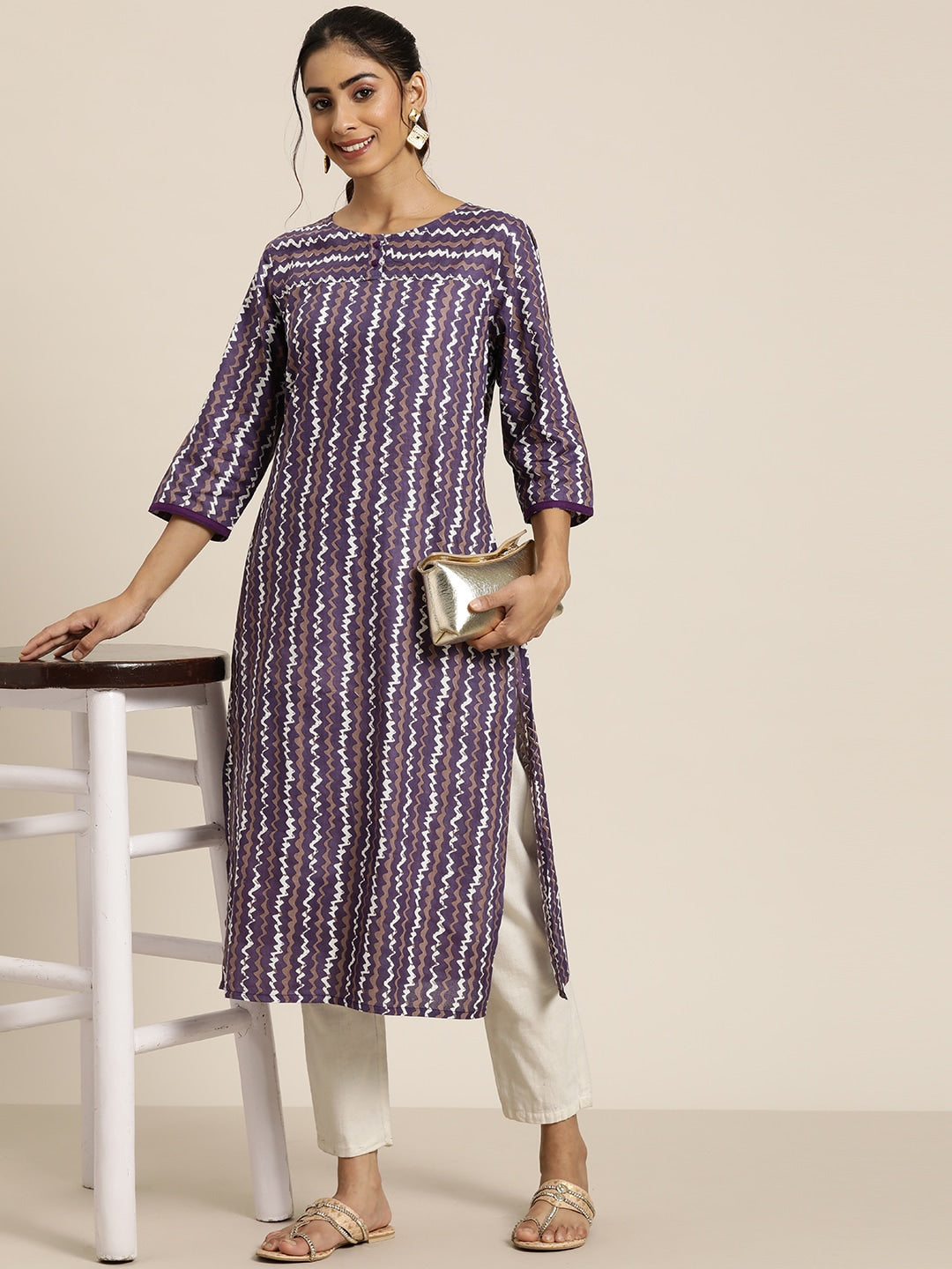 HERE&NOW Abstract Printed Pure Cotton Kurta - Distacart