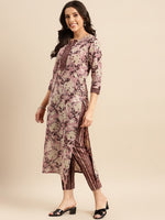 Thumbnail for Kalini Floral Printed Round Neck Kurta with Trousers - Distacart