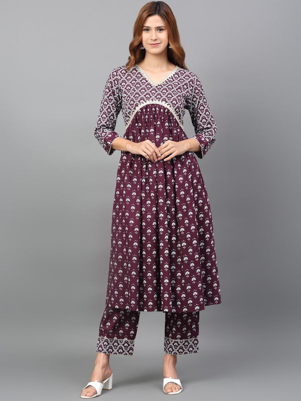 Kalini Printed Gotta Patti Empire Pure Cotton Kurta with Palazzos & With Dupatta - Distacart