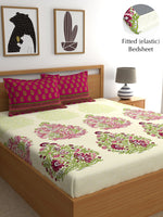 Thumbnail for My Room Pink & Green Ethnic Motifs 140 TC Fitted Cotton King Bedsheet & Pillow Covers - Distacart