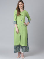 Thumbnail for Khushal K Women Green Paisley Patchwork Kurta with Palazzos - Distacart