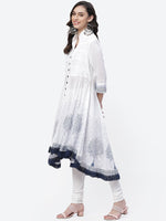 Thumbnail for Biba Women White Ethnic Motifs Embroidered Pleated Thread Work Pure Cotton Kurta with Churidar & With Dupatta - Distacart