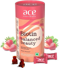 Thumbnail for Ace Nutrimony Biotin Balanced Beauty Hair Gummies for Skin and Nails with Clinically Proven Keranat, Biotin - Strawberry - Distacart