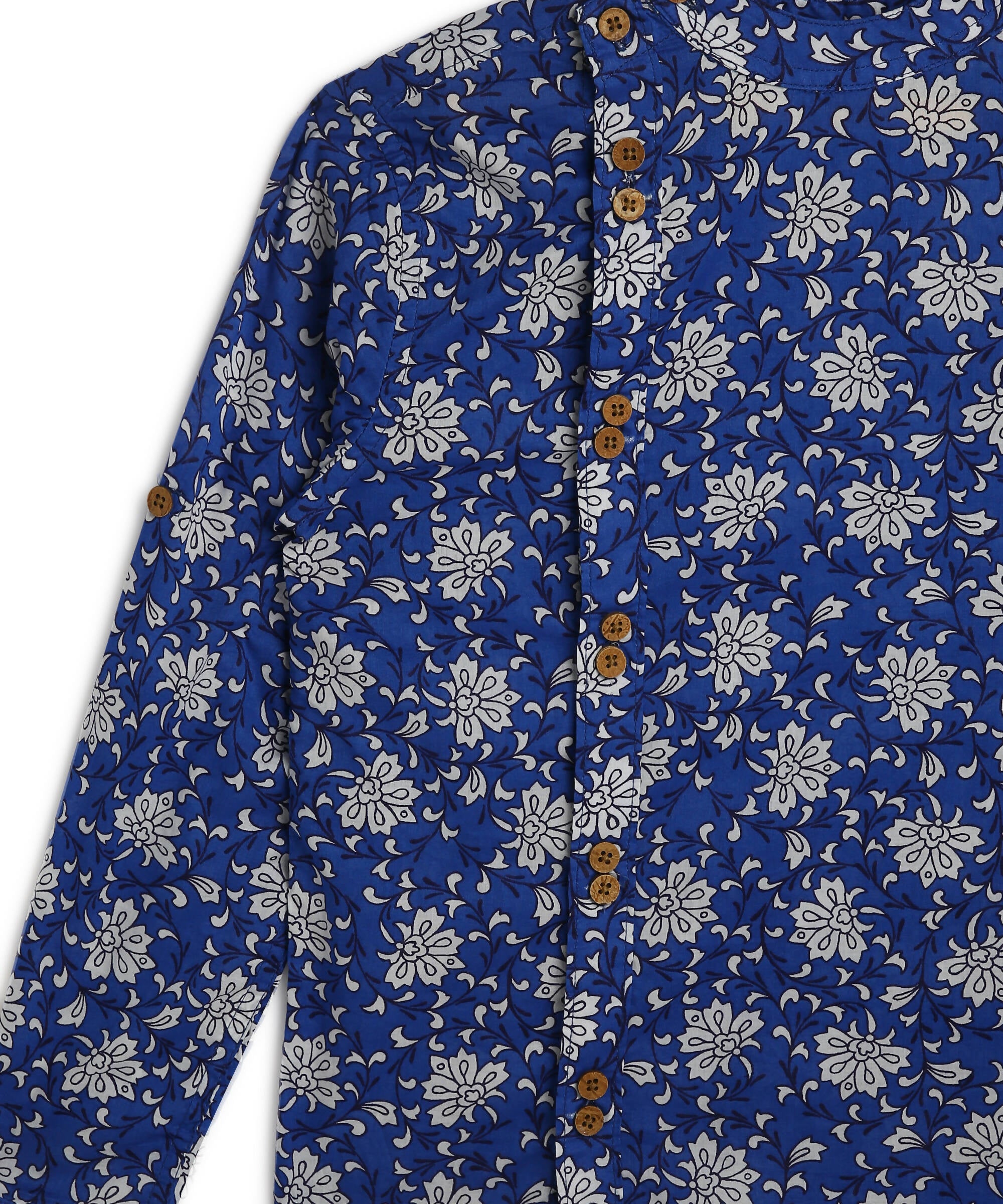 Manet Boys Full Sleeves Flower Printed Ethnic Shirt - Blue - Distacart