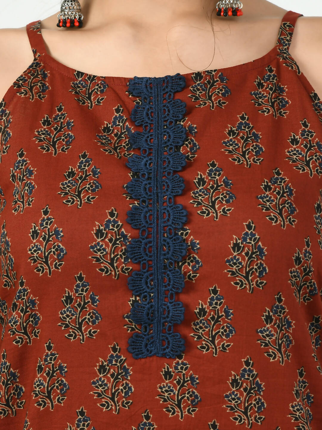 Myshka Women's Rust Printed Kurta With Trouser - Distacart