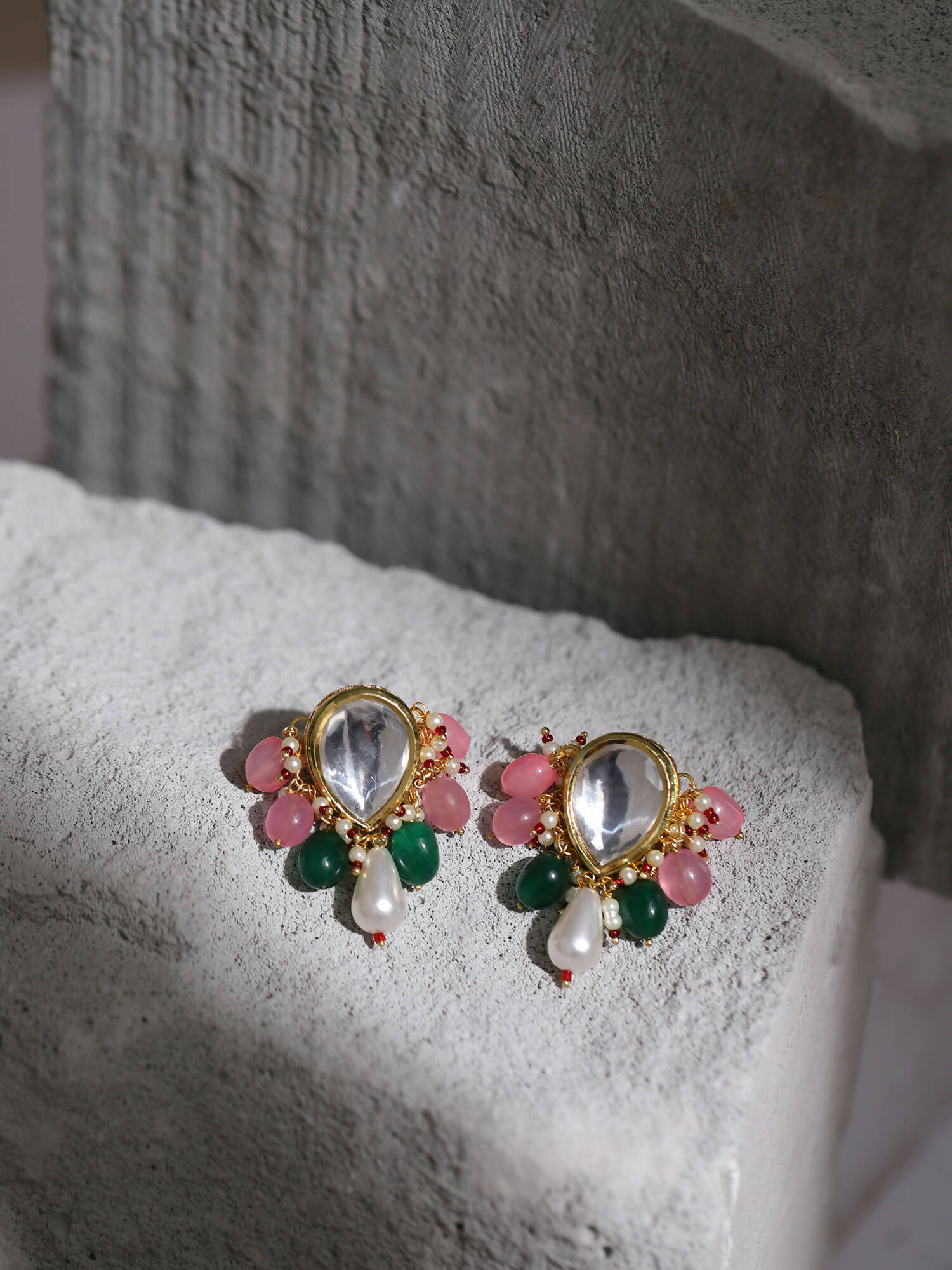 Gold-Toned White Kundan Contemporary Gold-Plated Drop Earrings - Ruby Raang - Distacart