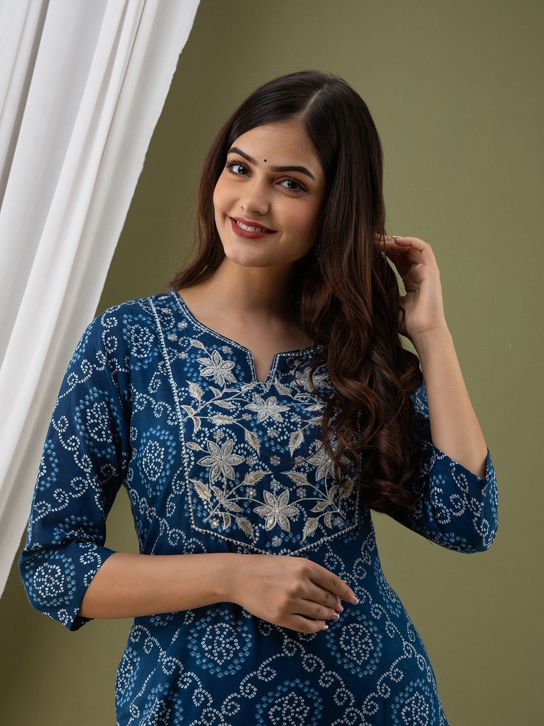 Kalini Bandhani Printed Thread Work Pure Cotton Kurta - Distacart