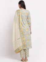 Thumbnail for Kalini Women Yellow Ethnic Motifs Printed Pure Cotton Kurta with Trousers & With - Distacart