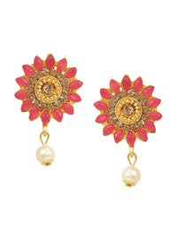 Thumbnail for Cardinal Gold-Toned & Pink Onyx-Studded & Beaded Jewellery Set - Distacart