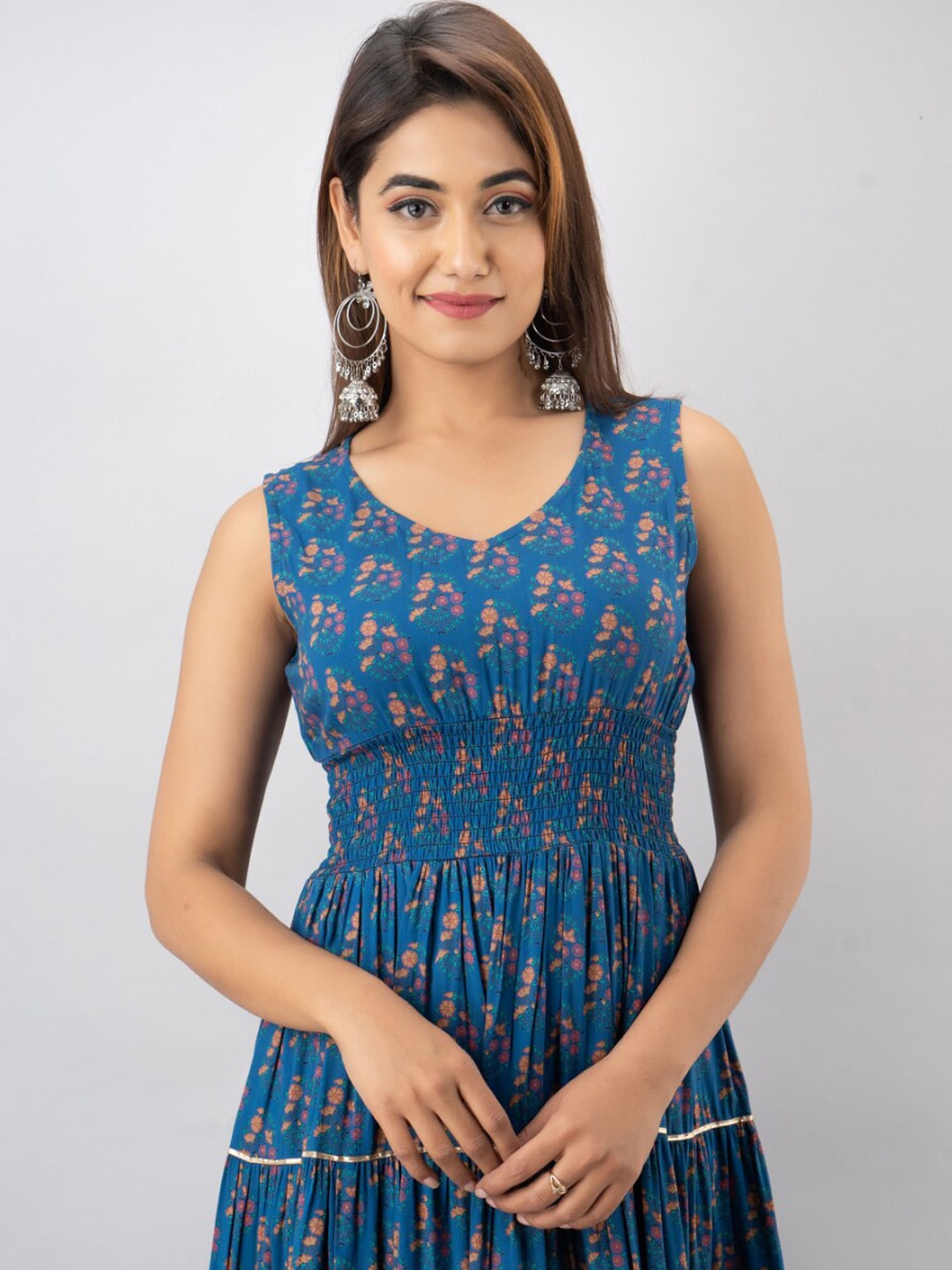 Kalini Women Blue & Pink Floral Anarkali Kurta - Distacart