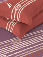 Thumbnail for Nautica Purple & Orange Striped Cotton 160 TC King Bedsheet With 2 Pillow Covers - Distacart