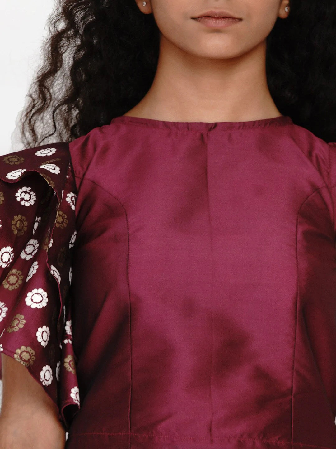 NOZ2TOZ Burgundy & White Block Print Ready to Wear Lehenga With Choli For Girls - Distacart