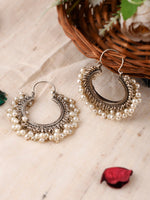 Thumbnail for Shoshaa Silver-Toned & White Contemporary Hoop Earrings - Distacart