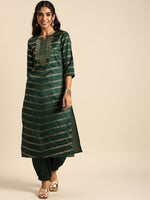 Thumbnail for Sangria Women Green & Gold- Toned Ethnic Motifs Printed Kurta with Salwar - Distacart