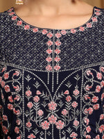 Thumbnail for Kalini Women Navy Blue Floral Embroidered Thread Work Kurta with Sharara - Distacart