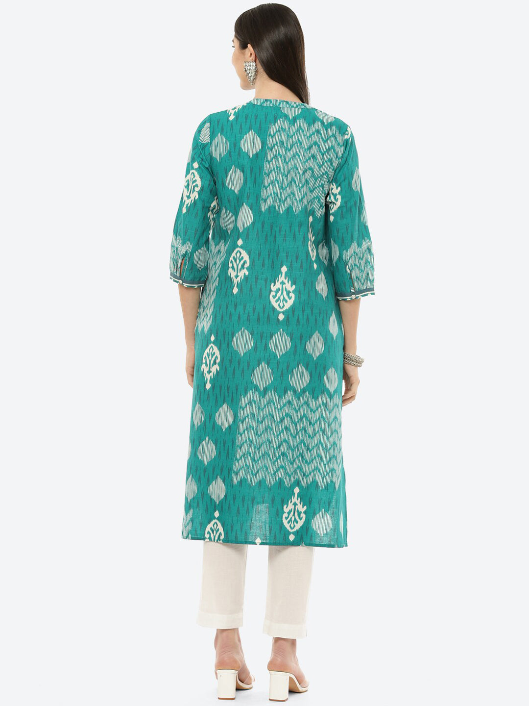 Biba Women Green Ethnic Motifs Printed Cotton Kurta - Distacart