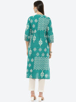 Thumbnail for Biba Women Green Ethnic Motifs Printed Cotton Kurta - Distacart