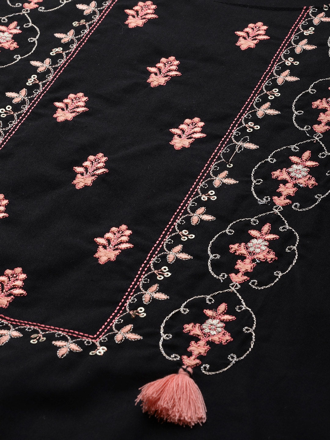 Sangria Women Black & Peach-Coloured Cotton Embroidered Straight Kurta with Dhoti Pants - Distacart