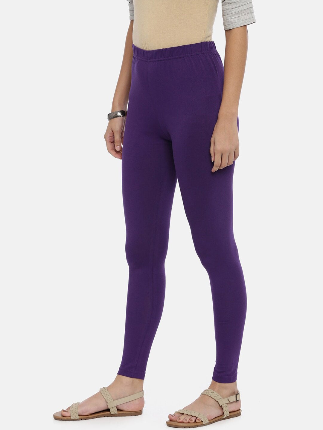 Souchii Violet Solid Slim-Fit Ankle-Length Leggings