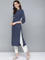 Thumbnail for HERE&NOW Women Navy Blue & White Bandhani Print Straight Kurta - Distacart
