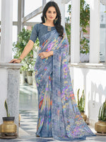 Thumbnail for Kalini Geometric Printed Pure Chiffon Dabu Saree - Distacart